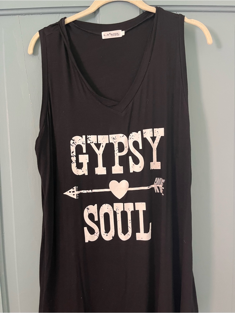 L'Anoul Black V-Neck 'Gypsy Soul' Graphic Tank